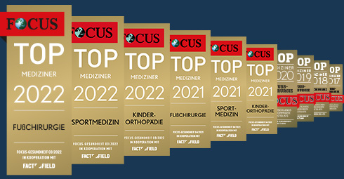 Focus Top Mediziner 2016-2022, Fußchirurgie, Sportmedizin, Kinderorthopädie