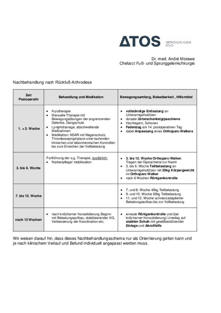 Nachbehandlung nach Rückfuß-Arthrodese