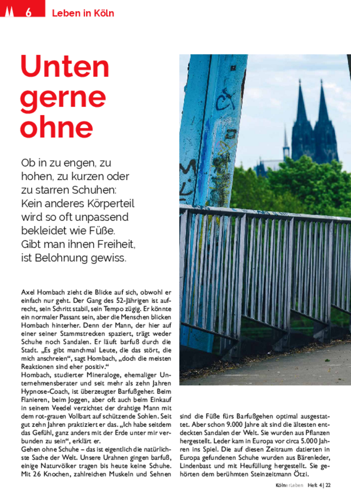 Stadtmagazin "KölnerLeben": Unten gerne ohne... oder mit Barfußschuhen
